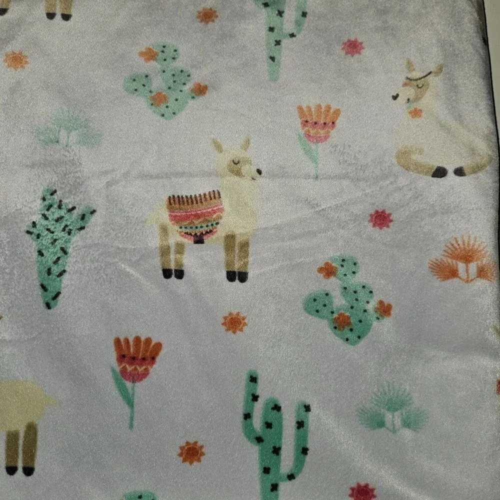 Cactus Llama Sun Plants Baby Blanket Lovey Fleece Sherpa 30x38 RN 119741